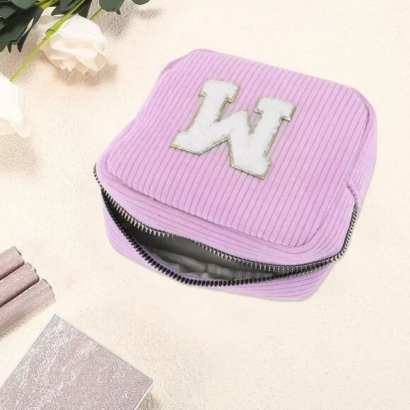 Letter M Pattern Makeup Bag for Travel Pink Purple - Picture 3 of 5